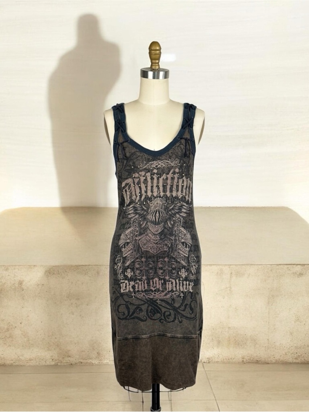 Affliction Women’s Laced Tank Dress "Dead or Alive" Graphic Dress L